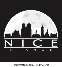 Nice Full Moon Night Skyline Silhouette Design City Vector Art Background.