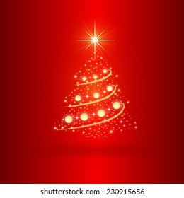 Nice and funny Christmas tree on the red background