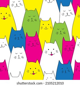 Nice funny doddle cats seamless pattern for textile, wallpaper, prints, fabric, clothes for children. Vector illustration. 
