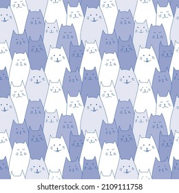 Nice funny doddle cats seamless pattern for textile, wallpaper, prints, fabric, clothes for children. Vector illustration. 