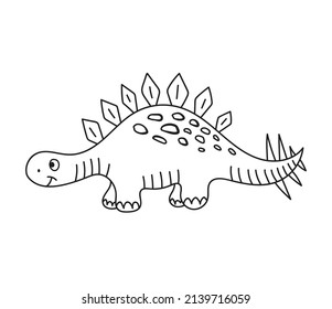 Nice funny doddle dinosaur isolated icon on white background. Vector illustration for coloring book, coloring pages, textile, wallpaper, prints, fabric, clothes for children.