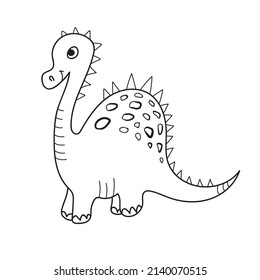 Nice funny doddle dinosaur isolated icon on white background. Vector illustration for coloring book, coloring pages, textile, wallpaper, prints, fabric, clothes for children.