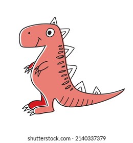 Nice funny doddle dinosaur isolated icon on white background. Vector illustration for textile, wallpaper, prints, fabric, clothes for children.
