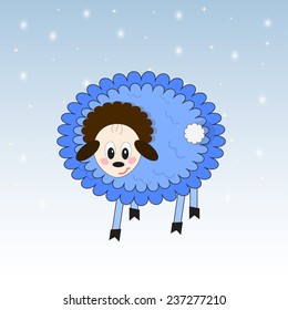 Nice and funny sheep on the winter background