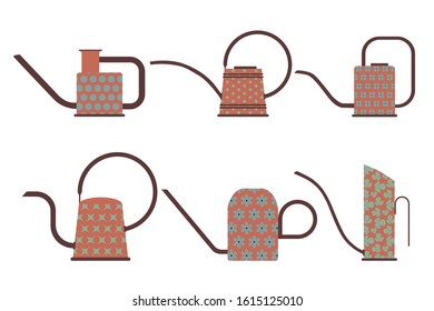 Nice garden watering can vector illustration in flat cartoon style. Garden equipment icon set isolated on white background.