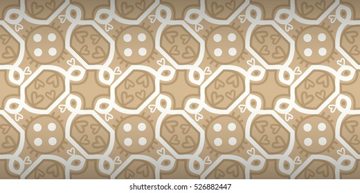 Nice geometrical seamless pattern background in valentine style. Classic design. Bright, symmetrical design for web, packing-paper, ads or other purpose. Entangled puzzle repeatable backdrop.