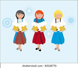 Nice german - bavarian girls with bavarian dresses and beer