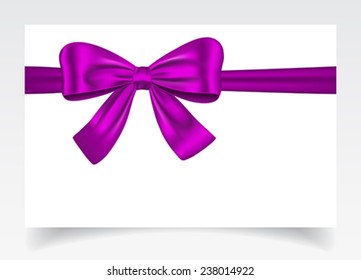 Nice gift card with violet ribbon and bow. Vector illustration