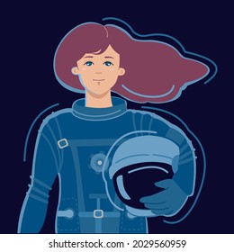 Nice girl astronaut. Astronaut character. Toon style. Vector illustration.
