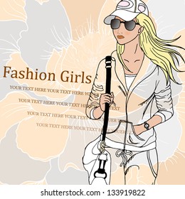 nice girl and background ,vector