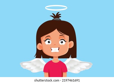 
Nice Girl Behaving Well Like An Angel Vector Cartoon. Angelic Child Learning Good Manners Acting Politely 
