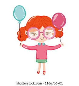nice girl child with glasses and balloons