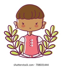 nice girl with christmas clothes and branches leaves design