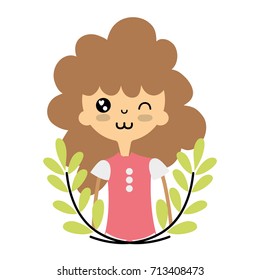 nice girl with christmas clothes and branches leaves design
