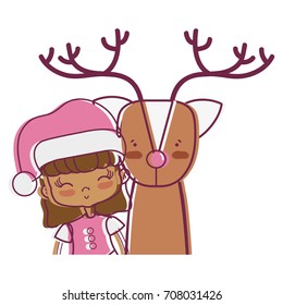 nice girl with christmas clothes and reindeer