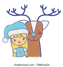 nice girl with christmas clothes and reindeer