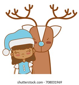 nice girl with christmas clothes and reindeer