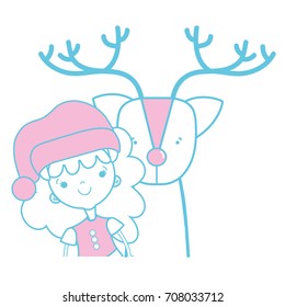 nice girl with christmas clothes and reindeer