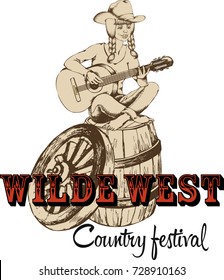 Nice girl the country singer. Vector illustration