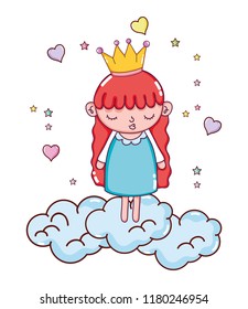 nice girl with crown in the clouds and hearts