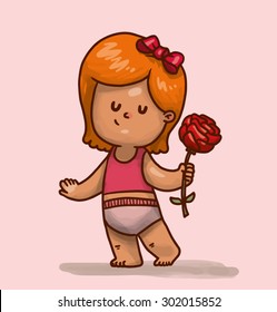 nice girl with a flower, vector