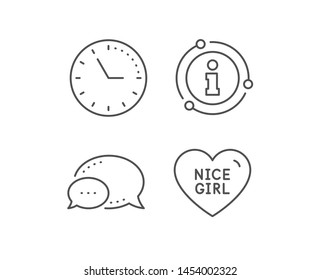 Nice girl line icon. Chat bubble, info sign elements. Sweet heart sign. Valentine day love symbol. Linear nice girl outline icon. Information bubble. Vector