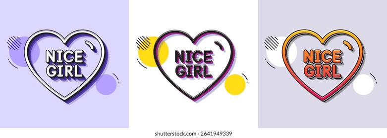 Nice girl line icon. Halftone dotted pattern. Gradient icon with grain shadow. Sweet heart sign. Valentine day love symbol. Line nice girl icon. Various designs. Vector