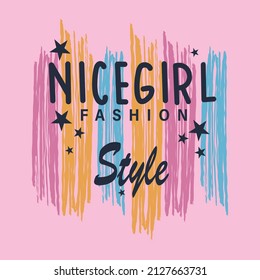  Nice girl .new text style with gradient color star and text and symbol . t shirt design ,apparel