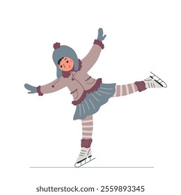 A nice girl skating isolated on a white. Teenager doing winter sport. Vector illustration in a flat style. 