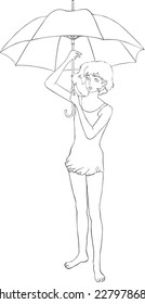 Nice girl with umbrella coloring book. Vector illustration