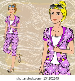 a nice girl walking on the way ,vector