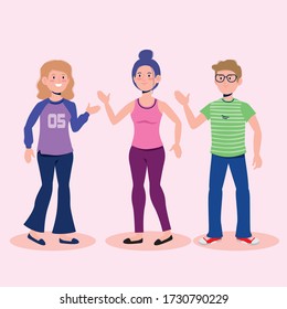 nice girls and boy talking with casual clothes, vector illustration