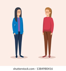 nice girls with casual clothes and hairstyle
