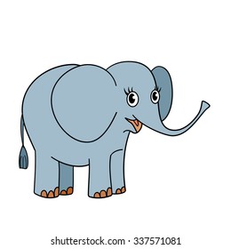 Nice gray blue elephant. Hand drawn comic animals for kids.