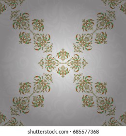 Nice gray, orange and green hand-drawn seamless vector illustration. Elegant seamless pattern with and Mandala elements.
