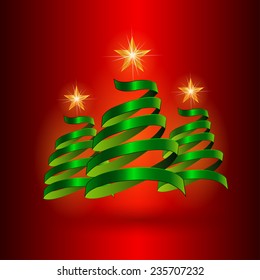 Nice green firtrees on the redbackground