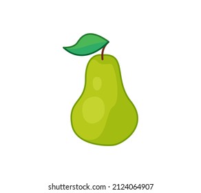 Nice green pear. Vector illustration of a fruit in a cartoon childish style. Isolated funny clipart on white background. cute print