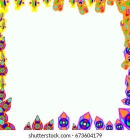 Nice greeting card with abstract elements. Items are located on the boundary of the card. Template for writing. Background is pale blue.