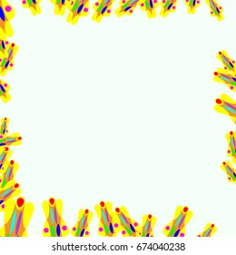 Nice greeting card with abstract elements. Items are located on the boundary of the card. Template for writing. Background is pale green.