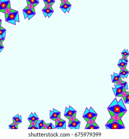 Nice greeting card with abstract elements. Items are located on the boundary of the card. Template for writing. Background is light azure.