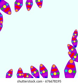 Nice greeting card with abstract elements. Items are located on the boundary of the card. Template for writing. Background is light azure.