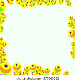 Nice greeting card with abstract elements. Items are located on the boundary of the card. Template for writing. Background is pale green.