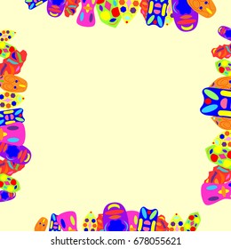 Nice greeting card with abstract elements. Items are located on the boundary of the card. Template for writing. Background is light yellow.