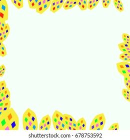 Nice greeting card with abstract elements. Items are located on the boundary of the card. Template for writing. Background is pale green.