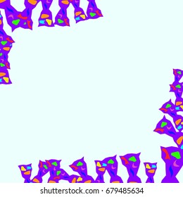 Nice greeting card with abstract elements. Items are located on the boundary of the card. Template for writing. Background is light azure.