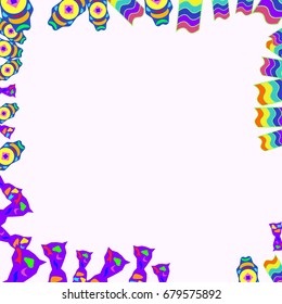 Nice greeting card with abstract elements. Items are located on the boundary of the card. Template for writing. Background is light pink.