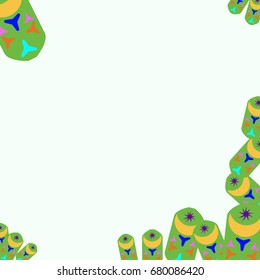 Nice greeting card with abstract elements. Items are located on the boundary of the card. Template for writing. Background is pale green.