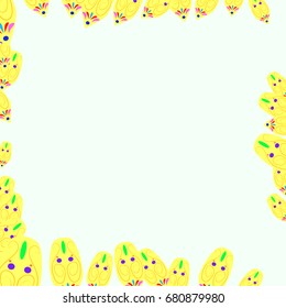 Nice greeting card with abstract elements. Items are located on the boundary of the card. Template for writing. Background is pale green.