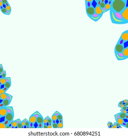 Nice greeting card with abstract elements. Items are located on the boundary of the card. Template for writing. Background is pale azure.