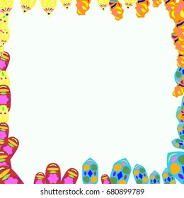 Nice greeting card with abstract elements. Items are located on the boundary of the card. Template for writing. Background is pale blue.